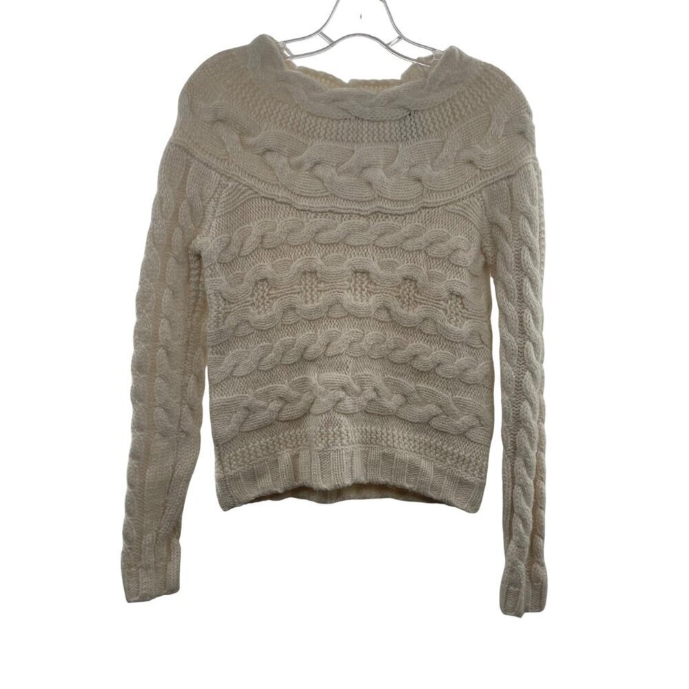 Moda International Women's Cable Knit Sweater Long Sleeve Cream Size Small